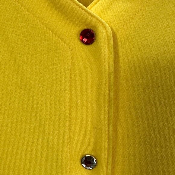 Quacker Factory Sweater Womens Large Yellow Cotton Cardigan Jeweled Snaps NEW - Picture 5 of 8